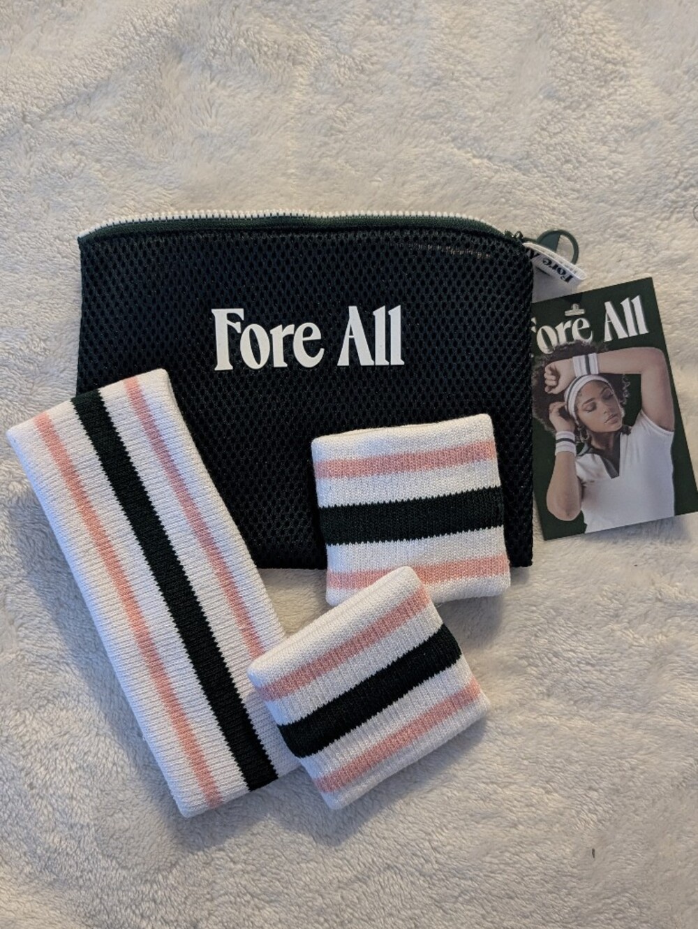 Pink Stripe Headband and Wristband Set